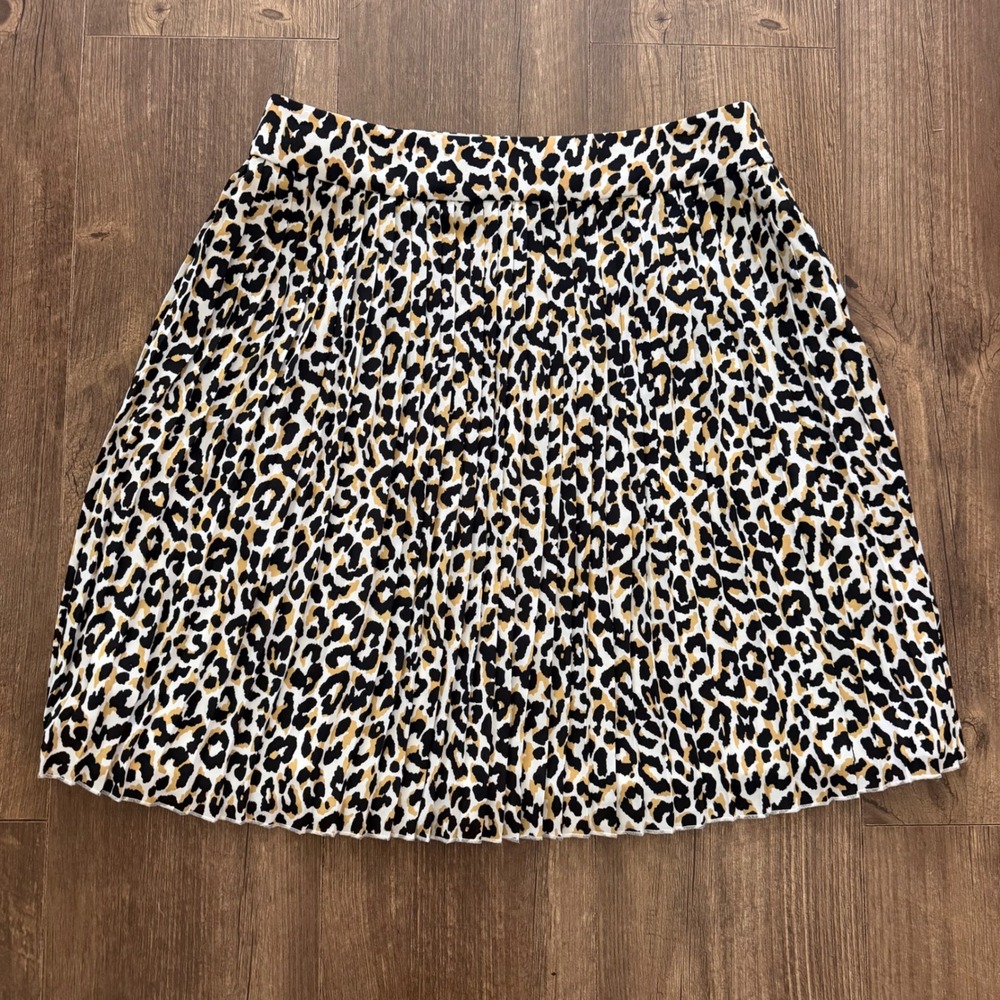 J.Crew Pleated Mini Skirt Womens 12 Tan Black Leopard Print Animal Chic Classic